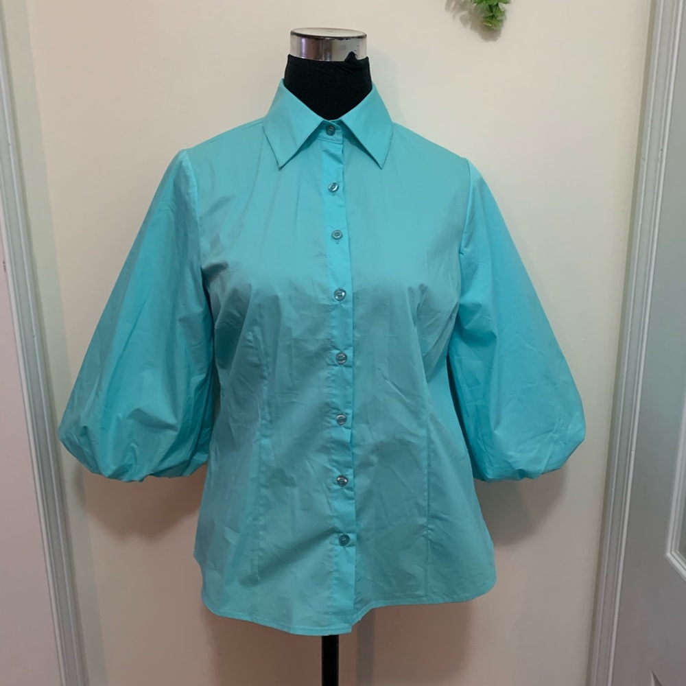 FMX Design Studio Puff Sleeve Poplin Button Down Shirt